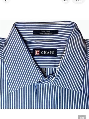 Chaps by Ralph Lauren Striped Easy Care Poplin Dress Shirt in Blue/White Men’s M
